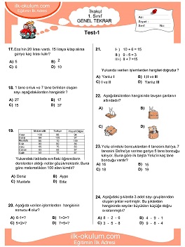 ilkokul 1. Sınıf Genel Tekrar Testleri 